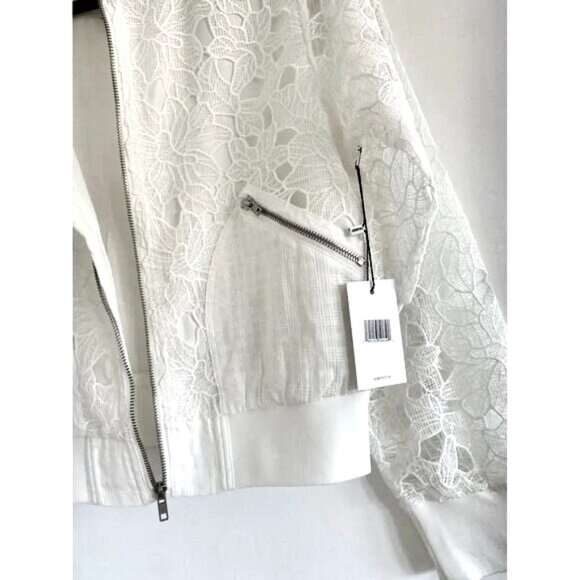 New Jason Wu Bomber Jacket White Lace Cutout Sheer Sleeves Womens XS - Picture 4 of 12